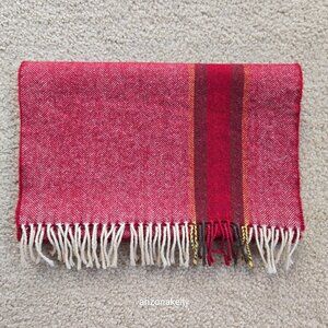 NWOT Wool Herringbone Burgundy Scarf with Big Stripe